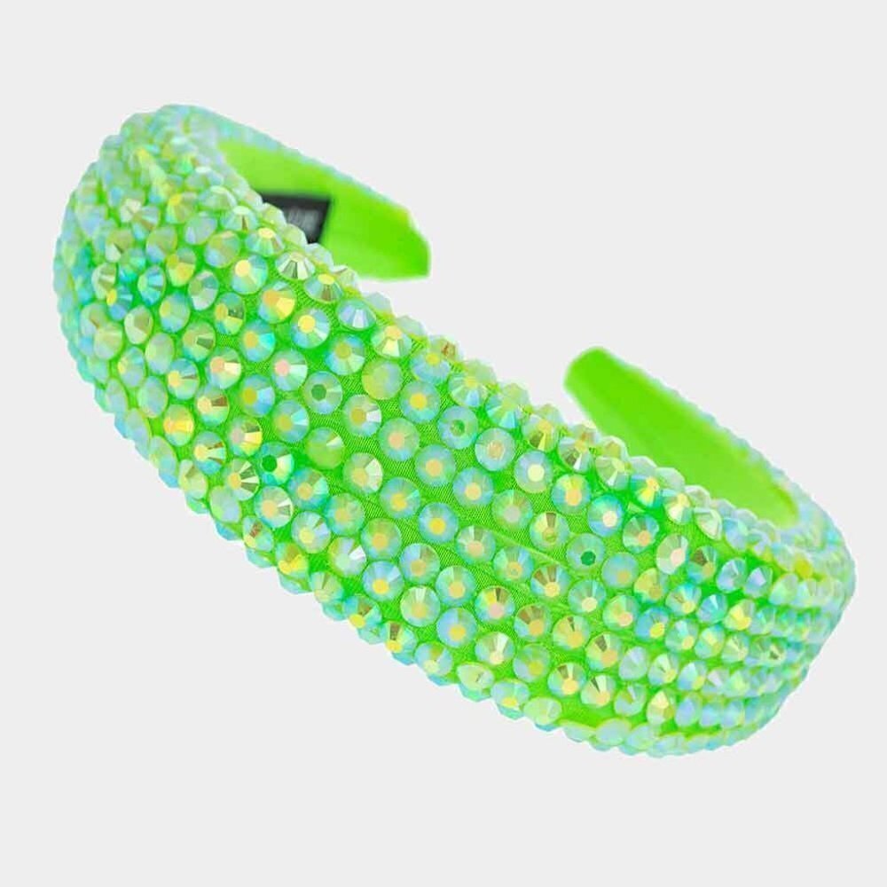 57.Lime Green Cystal Beaded Padded Headband‎